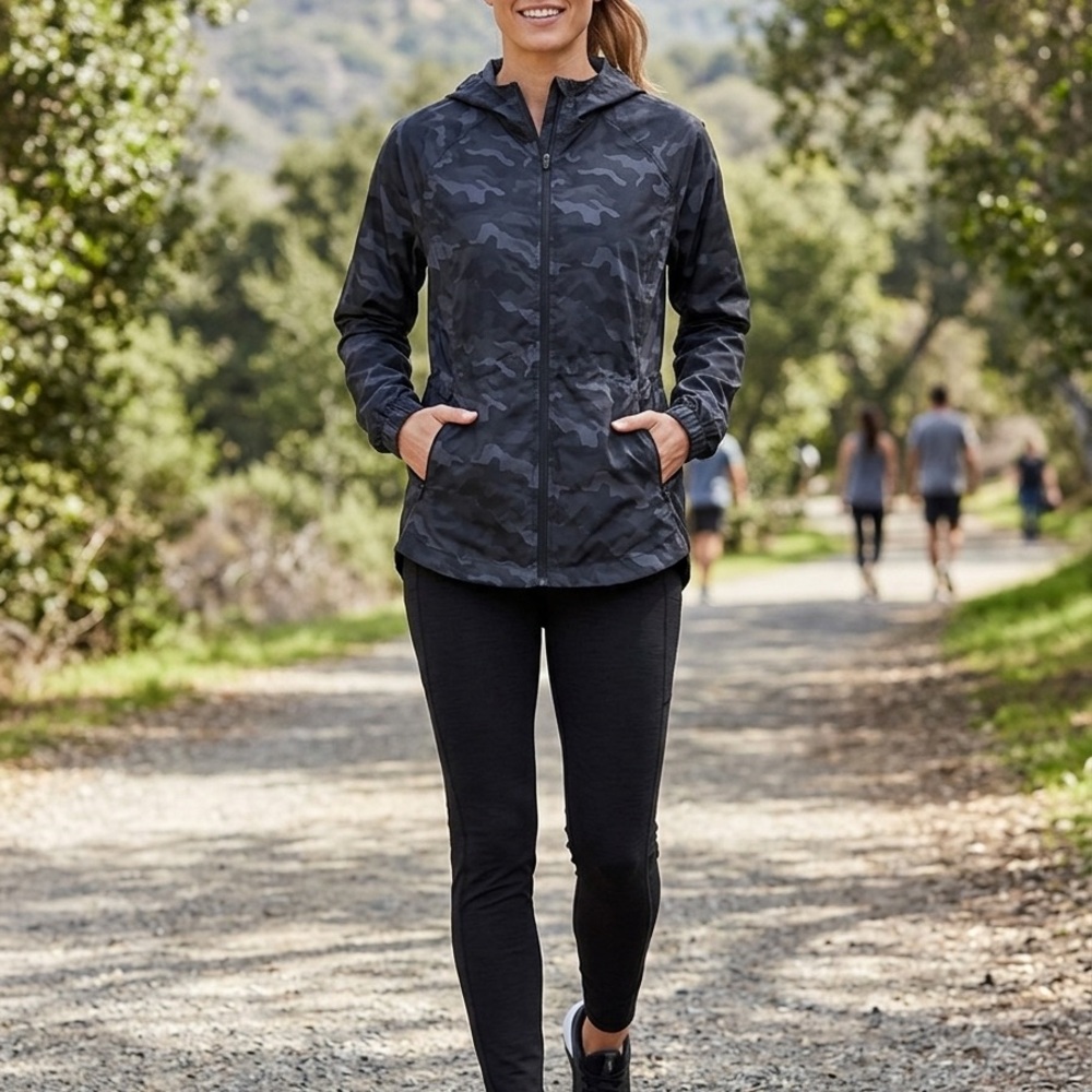 Women's Black Camo Lightweight Hooded Jacket